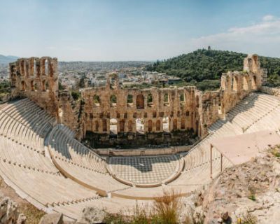 The Theatre of Herod Atticus in Athens, Greece, at the foot of the Acropolis hill