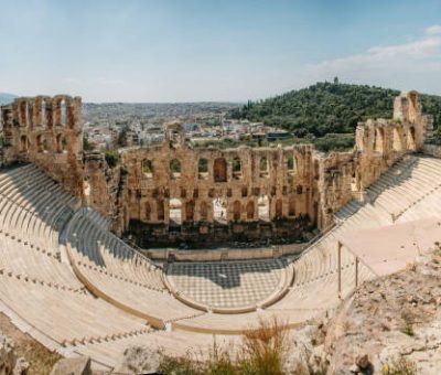 The Theatre of Herod Atticus in Athens, Greece, at the foot of the Acropolis hill