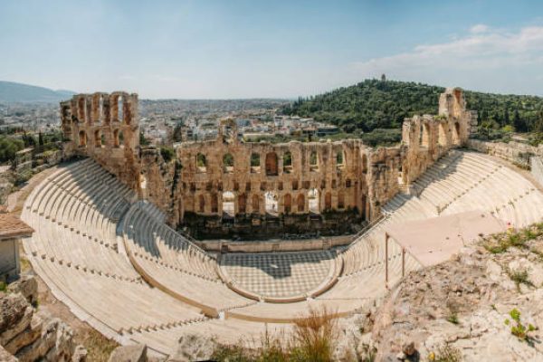 The Theatre of Herod Atticus in Athens, Greece, at the foot of the Acropolis hill